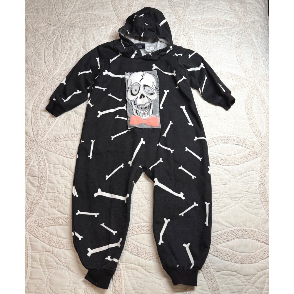 Y2K Vintage Funstuff Skeleton Coverall Jumpsuit Black Bone Skull Toddler 2T-3T
